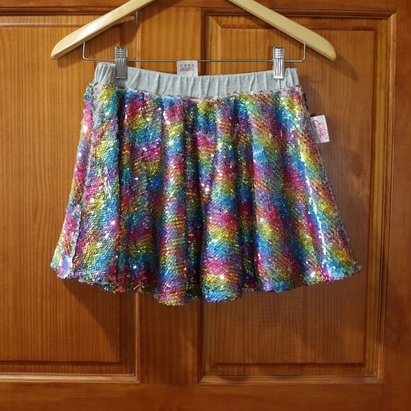 JoJo Siwa Rainbow Reversable Sequin Silver Pull On Elastic Waist Skirt 14/16 - Picture 2 of 12